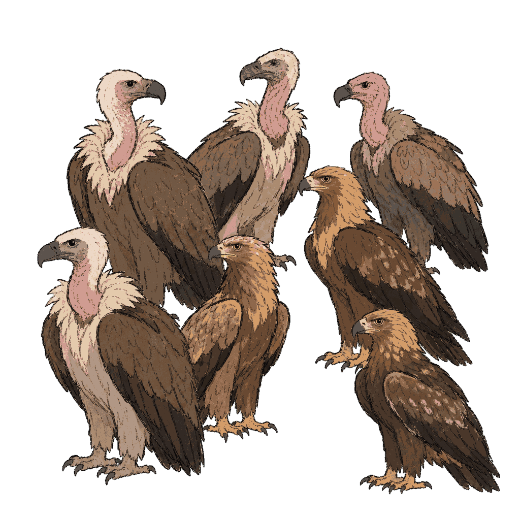 Archive portrait of Vultures and tawny eagles, Vultures and tawny eagles.