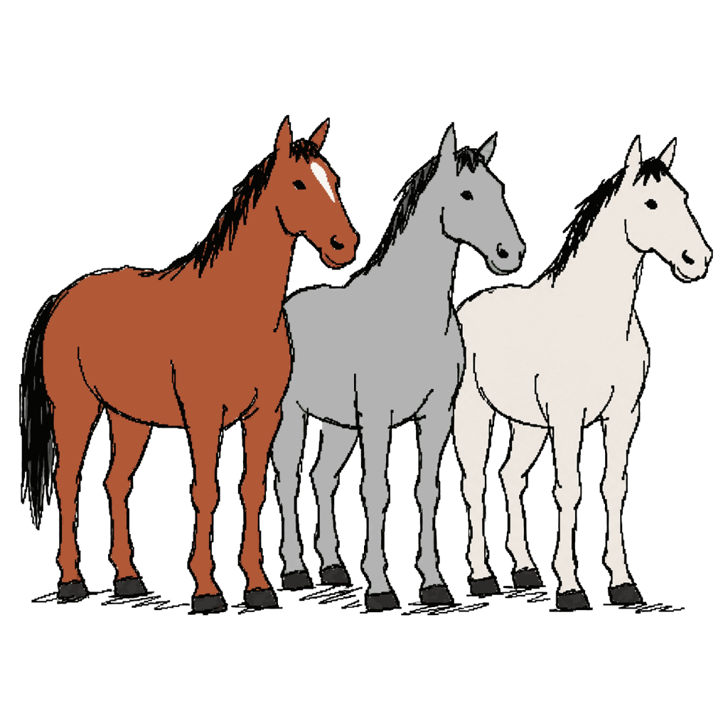 Archive illustration of The three horses killed during Luck, Domestic horses.