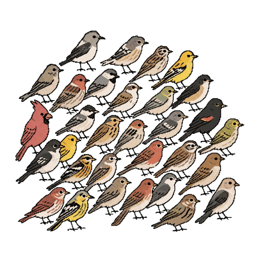 Archive illustration of The McCormick Place migrant birds, Migratory songbirds of 33 species.