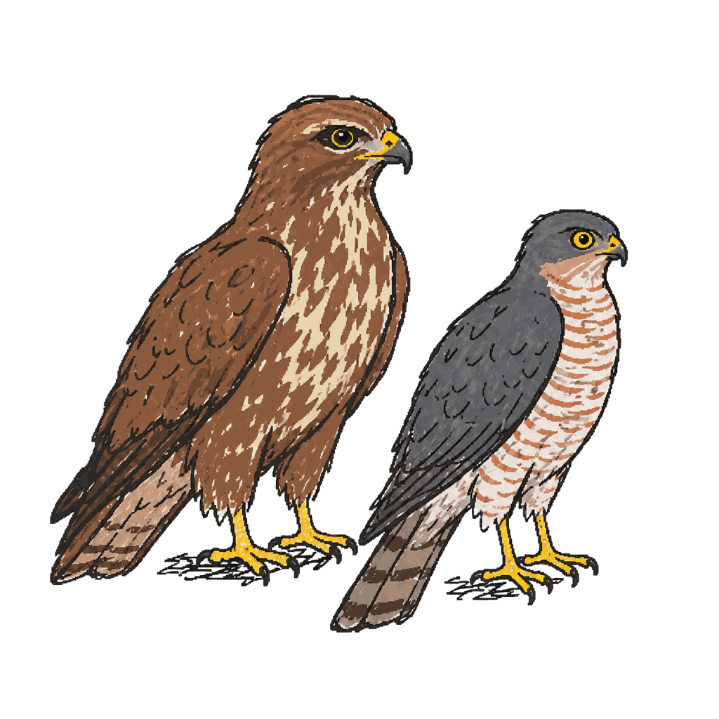 Archive illustration of Stody Estate raptors, Common buzzards and sparrowhawk.